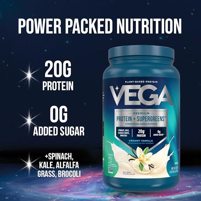 Vega Protein and Greens Protein Powder, Berry - 20g Plant Based Protein Plus Veggies, Vegan, Non GMO, Pea Protein for Women and Men, 1.7 lbs (Packaging May Vary)