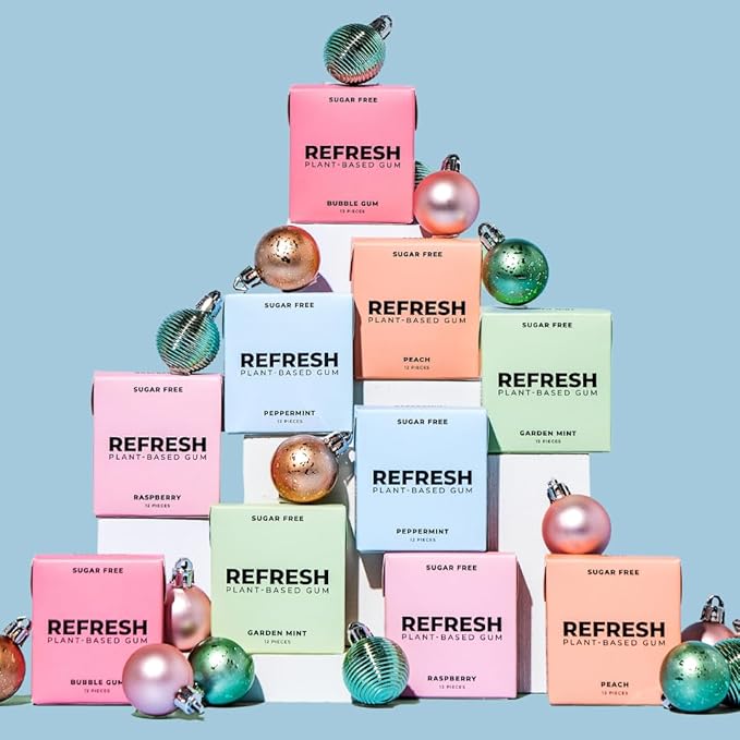 Refresh Gum, Xylitol, Natural, Sugar Free, Chewing Gum, Plastic Free, Natural Flavors & Organic Ingredients, Non GMO, Gluten Free, Vegan, 12 Count (Pack of 5), Raspberry