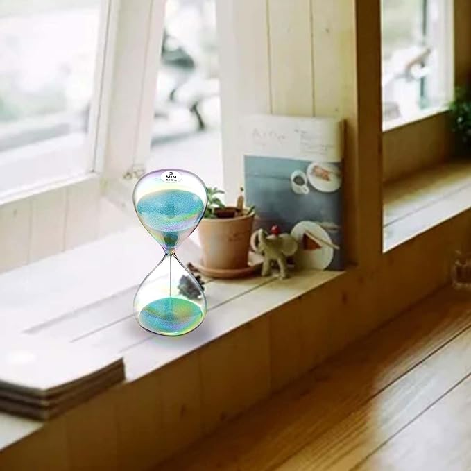 SuLiao Sand Timer 3 Minute Hourglass,Turquoise Sand Clock,Large Reloj De Arenai 3 Min,Colorful Biloba Puff Minimalist Hour Glass Sandglass for Home,Desk,Office Decorative