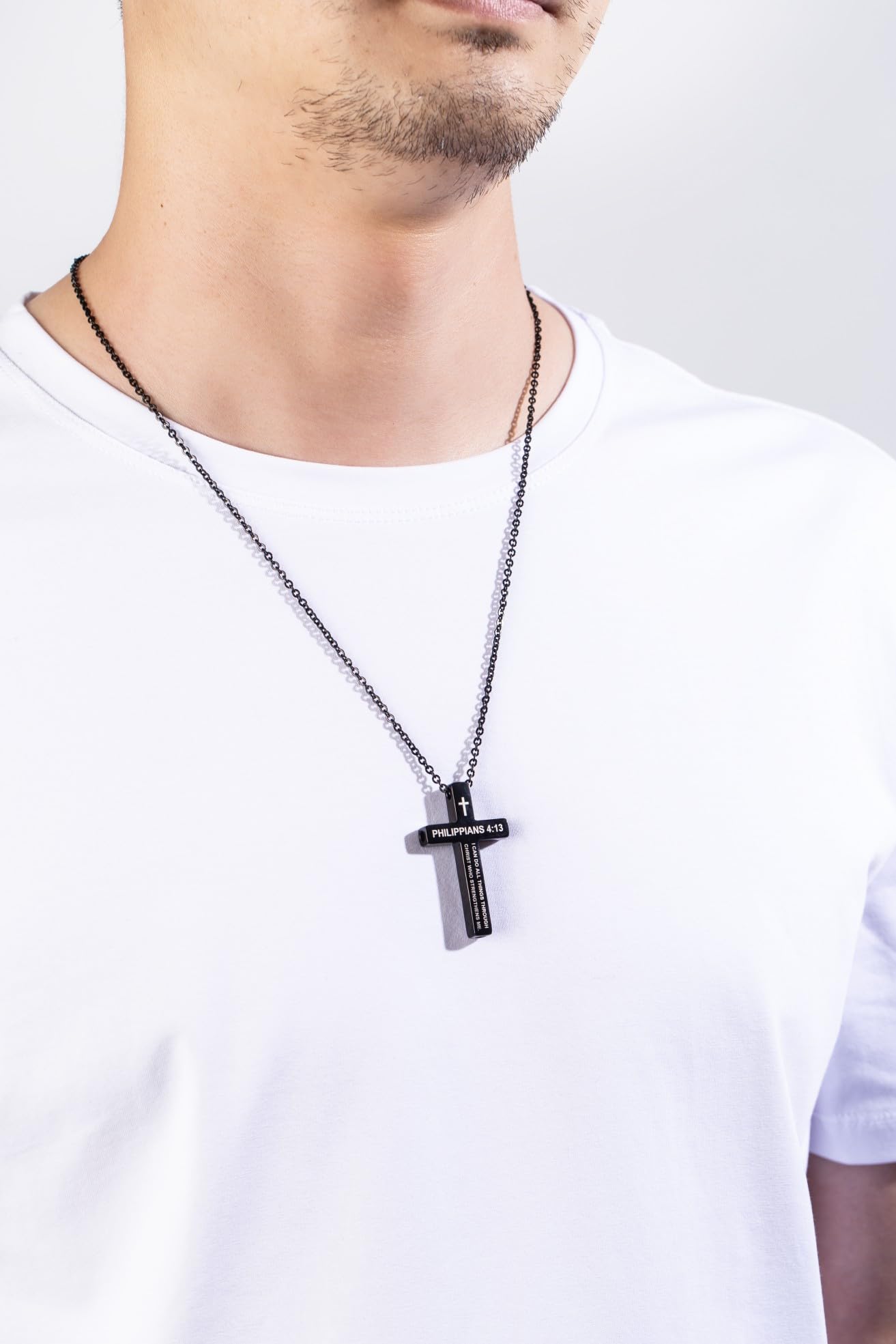 FUNPAR Cross Breathing Necklace for Anxiety, Inspirational Bible Verse Mindfulness Pendant Necklace, Stainless Steel Meditation Breathwork Tool, Anxiety Relief Items for Teens Gift(Black 41: 10)