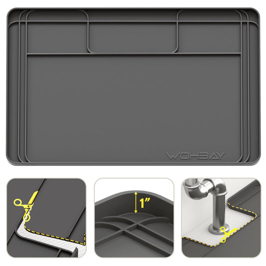 Under Sink Mats for Kitchen Waterproof, 34" X 22" Or Smaller Cut to Fit Under Sink Drip Tray for Kitchen Bathroom Cabinets, Silicone Liner Hold Up to 3.3 Gallons Liquid - Grey