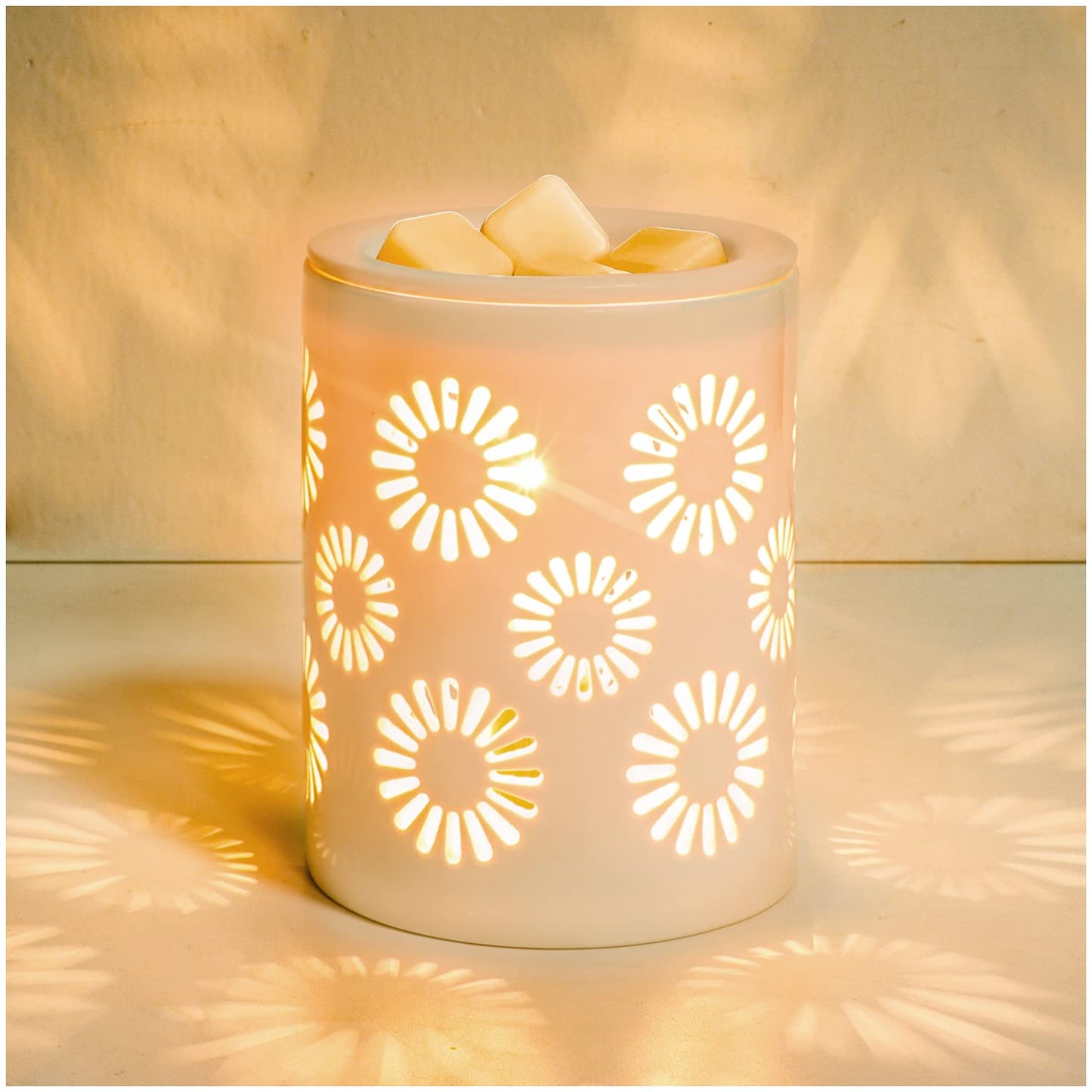 SALKING Ceramic Wax Melt Warmer, Electric Wax Warmer for Scented Wax, Candle Warmer Oil Burner with Edison Bulbs, Sunflower Fragrance Warmer Wax Cubes for Home, Bedroom, Birthday Gifts for Women