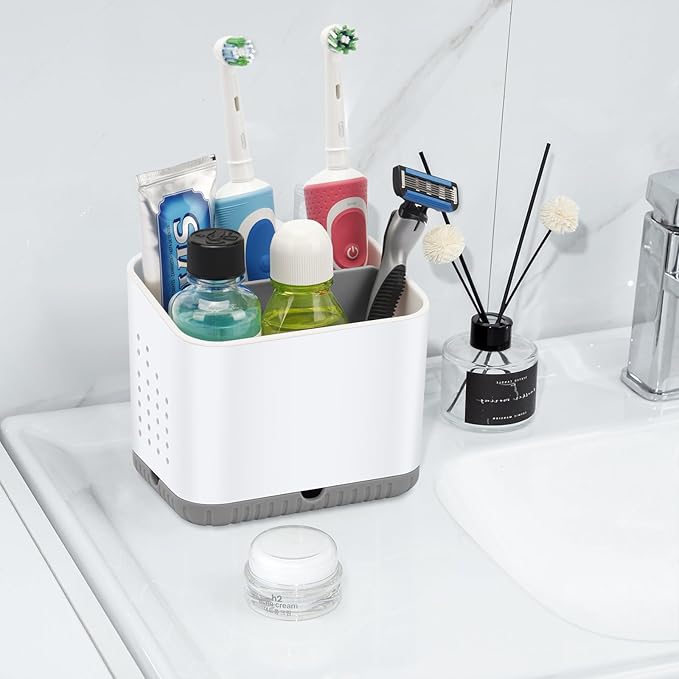 Toothbrush Holders for Bathrooms, Kids Electric Toothbrush and Toothpaste Holder, 4 Slots Tooth Brushing Holder for Bathroom Countertop Organizer and Storage, Bathroom Accessories (Grey)