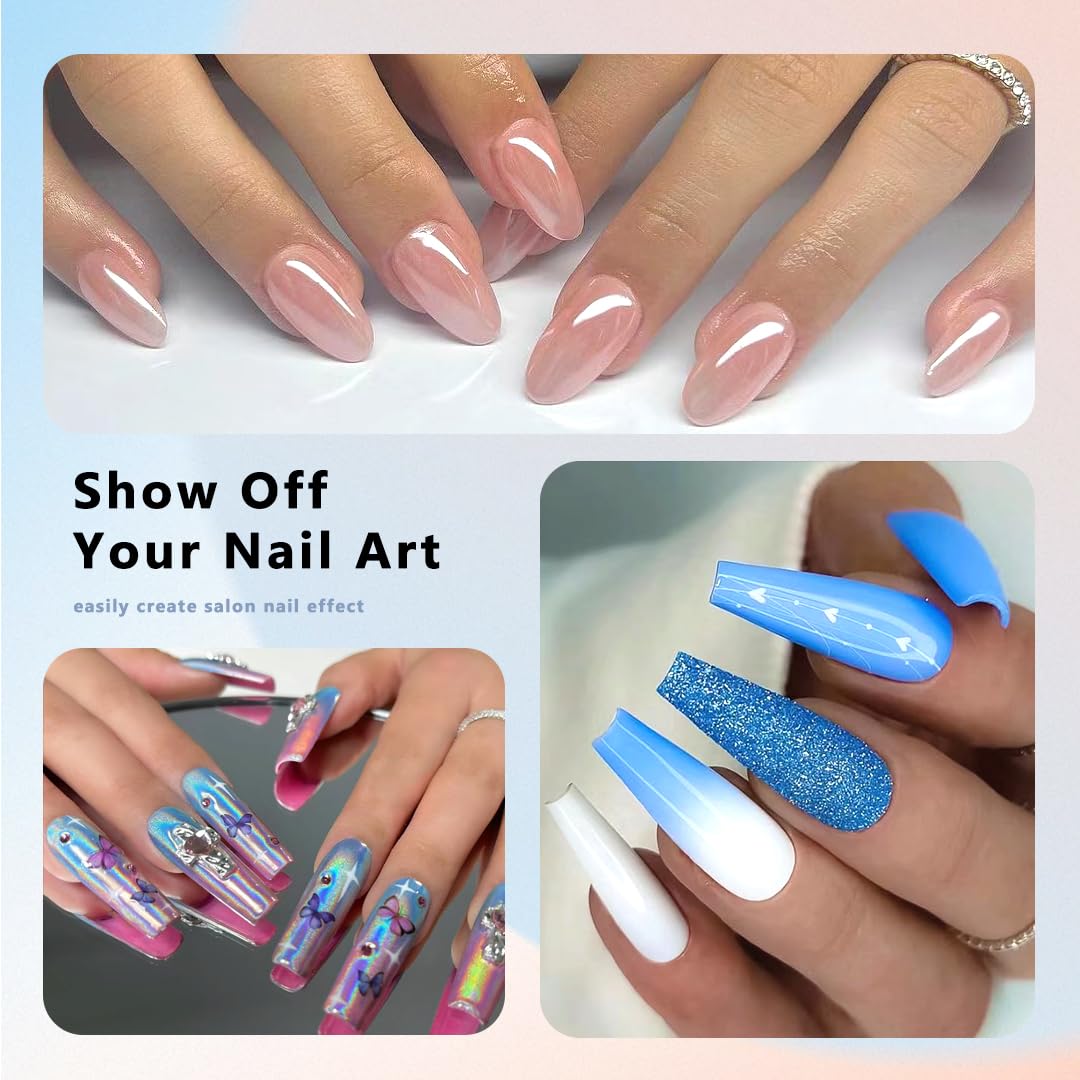 ELLEWIN 1000PCS Nail Tips Clear False Nails Full Cover for Acrylic Nails Kit 10 Sizes 4 Shapes Long Almond Square Coffin Oval Pre-Shape for Salon Home DIY Gifts