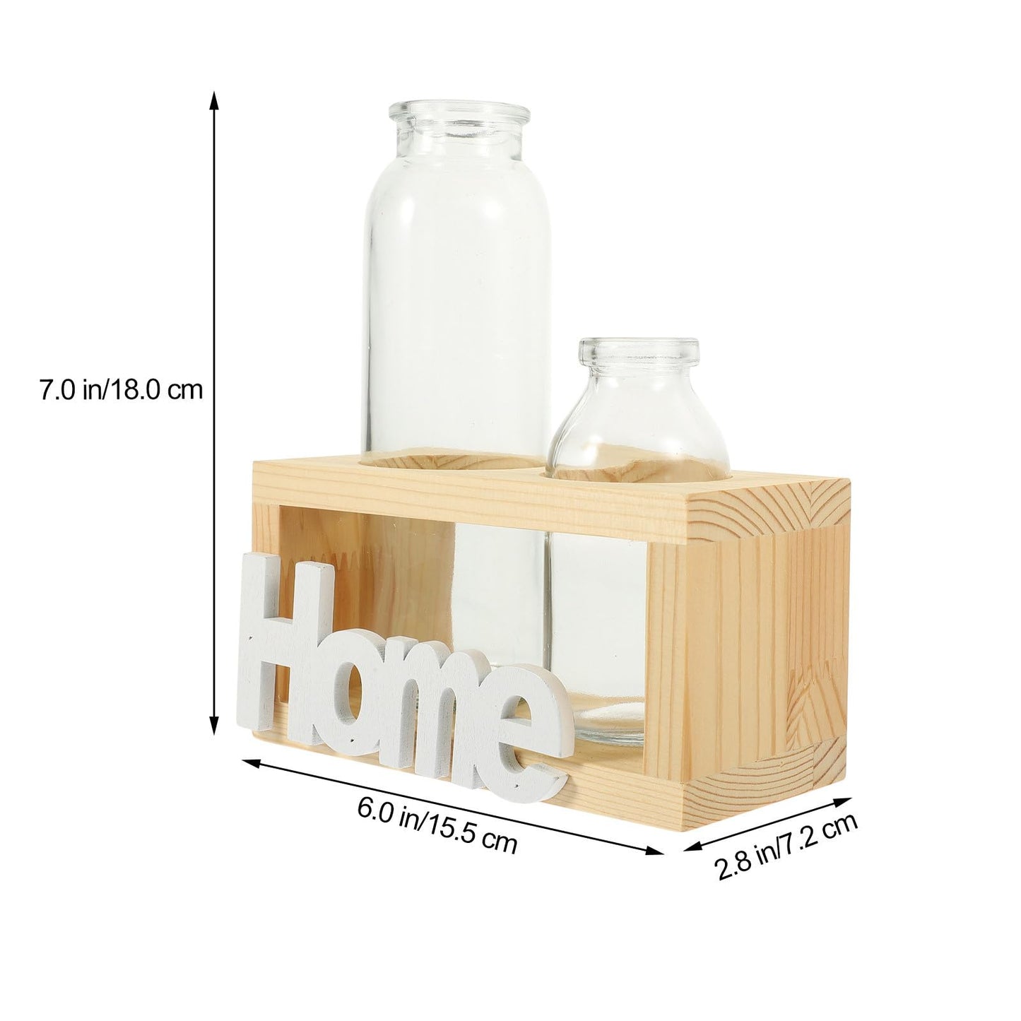Balacoo Glass Hydroponic Vase Set with Wooden Stand, 2pcs Indoor Terrarium Planter for Living Plants, Decorative Tabletop Home Décor for Hydroponics and Plant Propagation