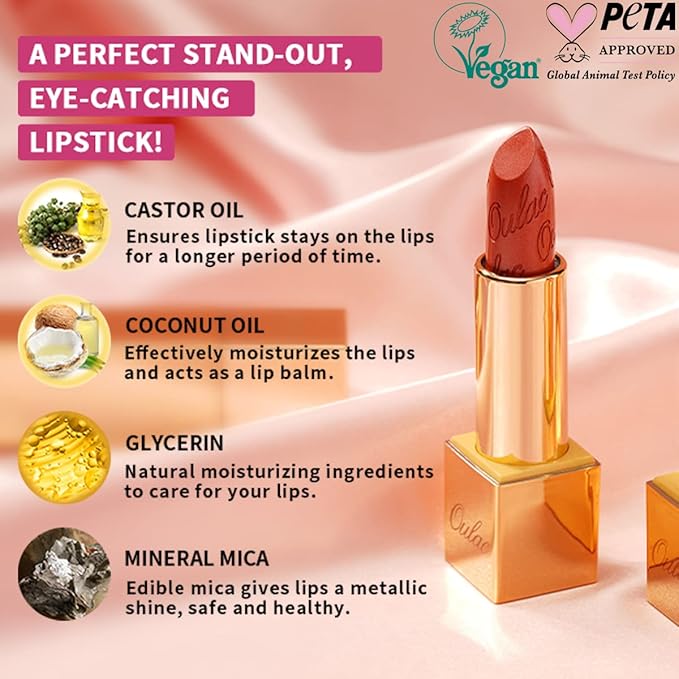 Oulac Metallic Fuchsia & Pink Lipstick Set - 2PCS Vegan Lightweight Hydrating Formula with High Impact Lip Color for Full Coverage Lip Makeup, Christmas Gifts for Women, 15+17
