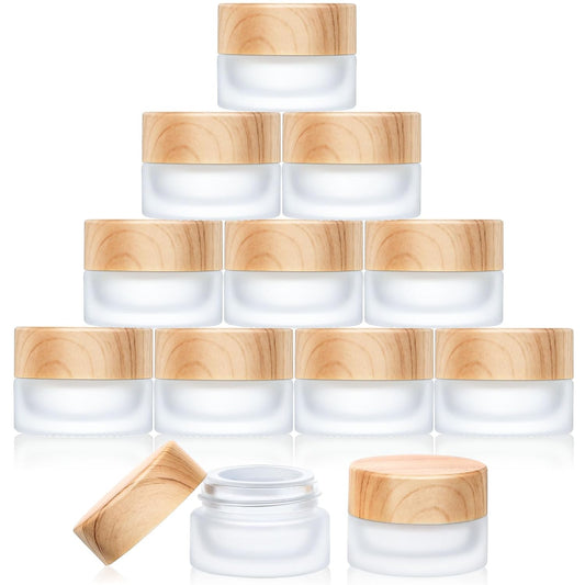 Geiserailie 10 Pieces Glass Cosmetic Containers Empty Sample Jars with Leak Proof Lids Makeup Sample Containers for Lotion Cream Cosmetic (15 Gram)