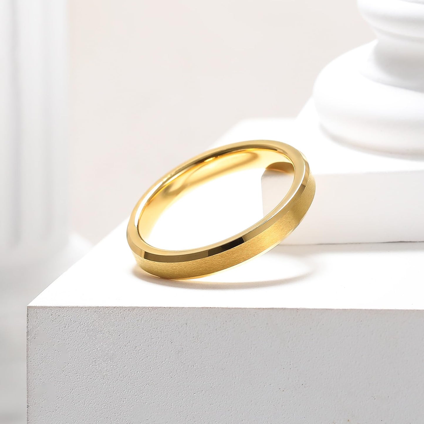 King Will 4mm Gold Tungsten Wedding Band Basic Wedding Ring For Men with Brushed Matte Surface Beveled Polished Edge Comfort Fit 11