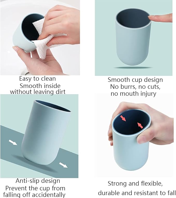 Unbreakable Reusable Drinking Cups Set of 2 Colors, Plastic Toothbrush Cup Tumblers 300 ml/10.5 oz, Dishwasher Safe (Light blue & Light blue)