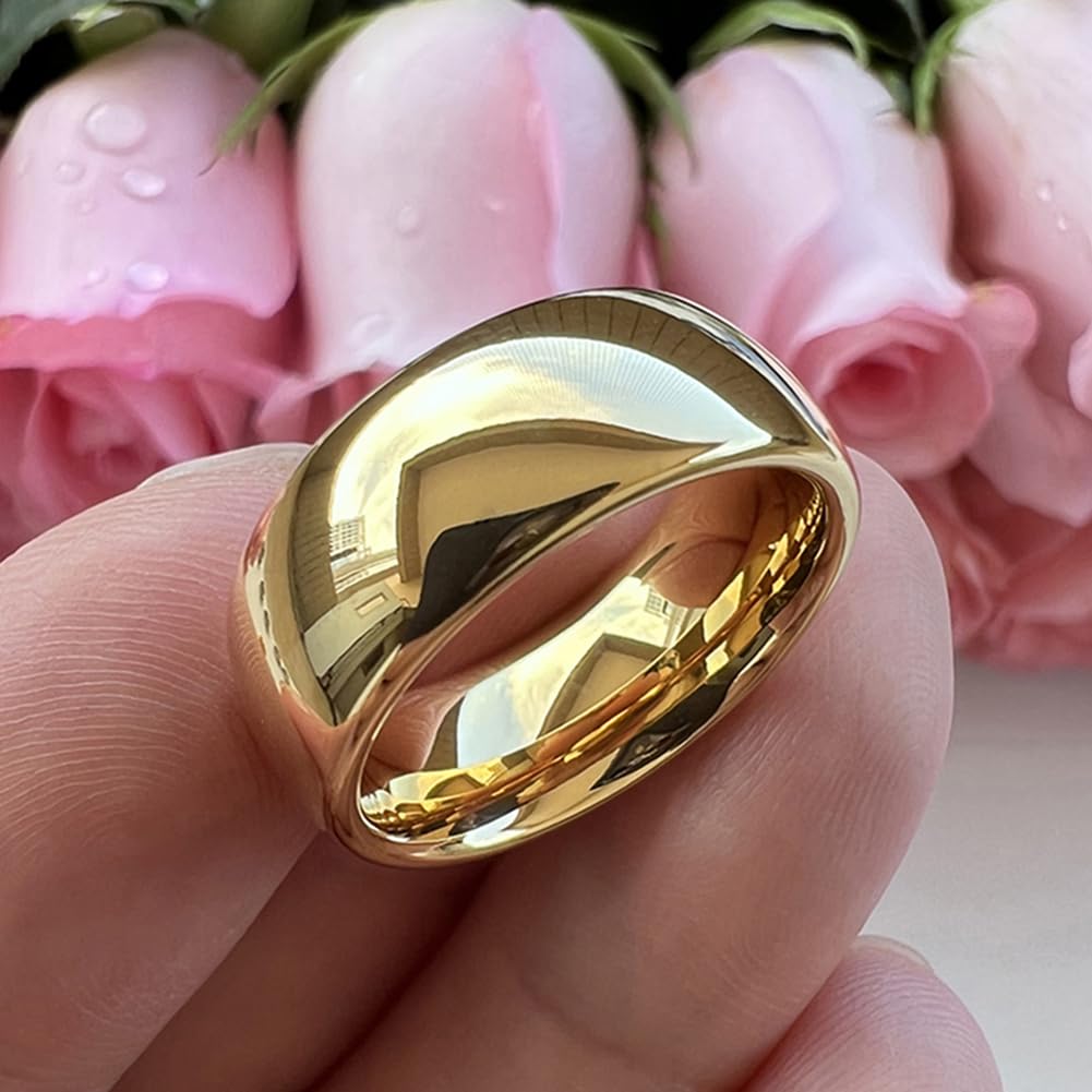 TUTISS 8mm Gold Tungsten Rings for Men Women Engagement Wedding Bands Domed Polished Comfort Fit Size 11