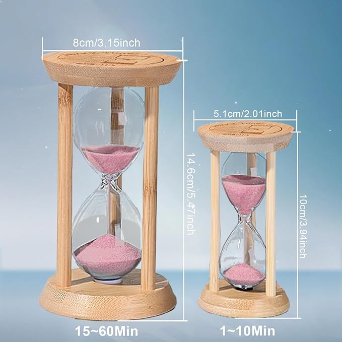 Wood Sand Timer, 15 Minute Hourglass,Bamboo Sandglass Timer 15 Min,Sand Watch for Speed Reading Timer,Baking,Game, Gift,Pink