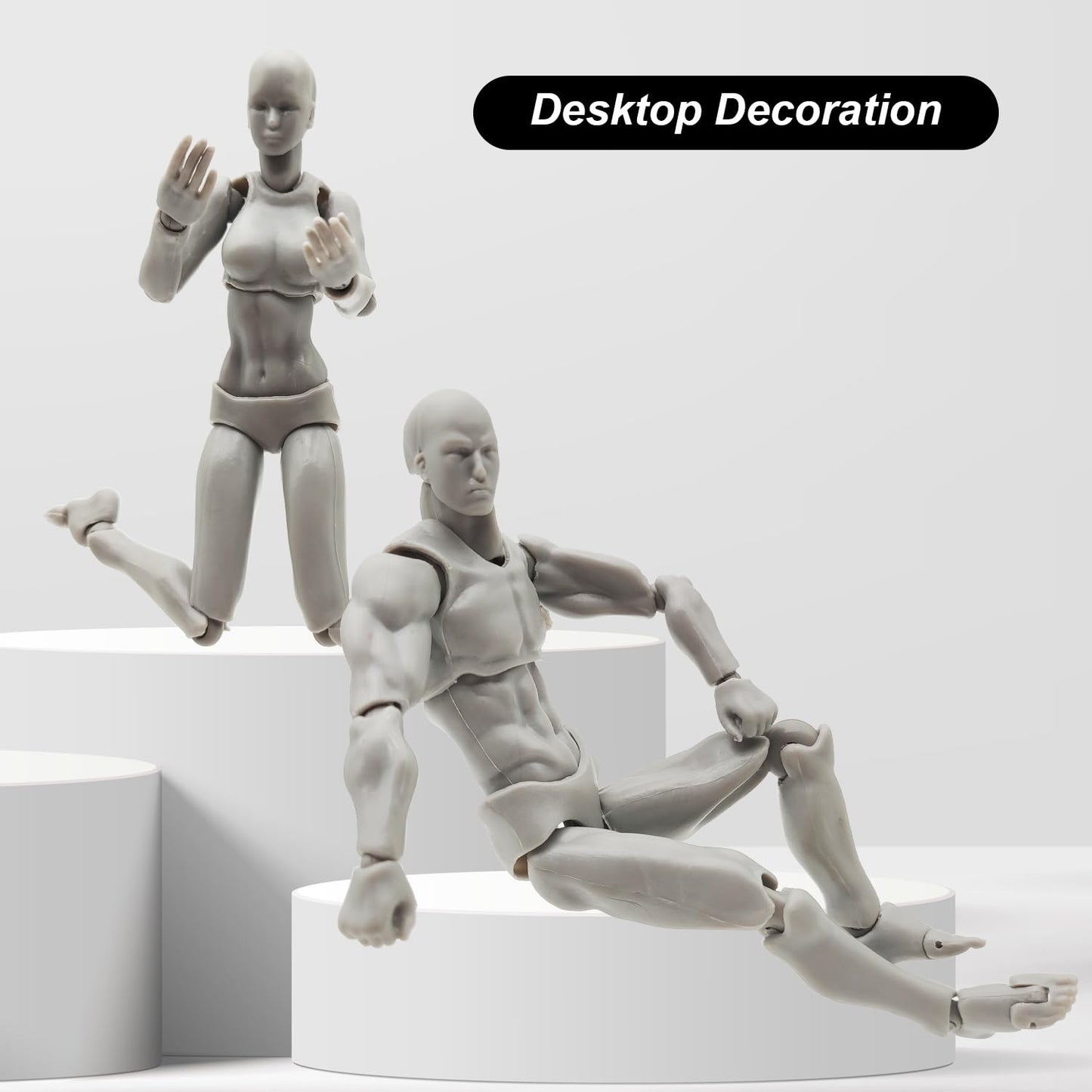 Haniforever Artists Manikin Art Mannequin Figures Supplies Drawing Tools,Small Drawing Figure Model for Sketching,Painting,Action Figures Male+Female Set(Grey)