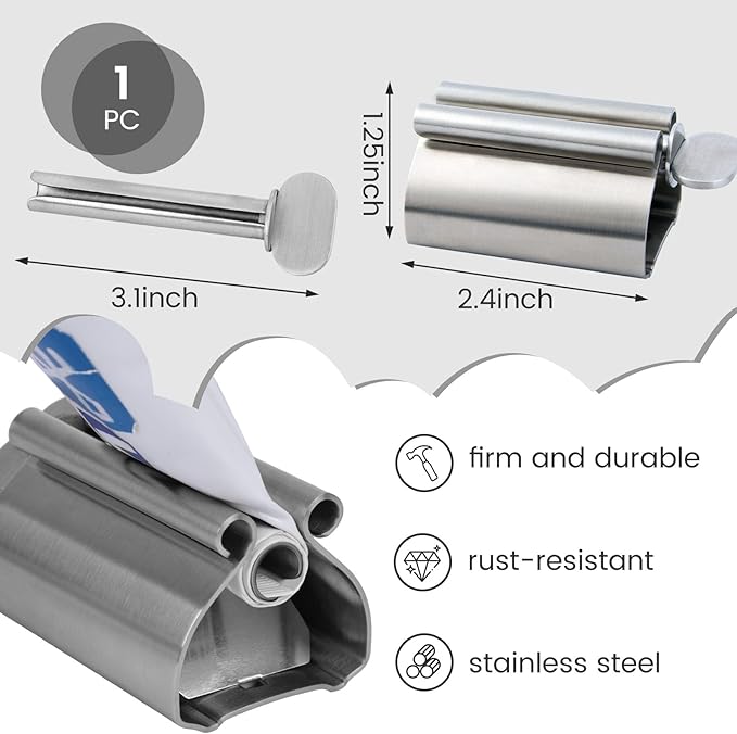 LOVEINUSA Toothpaste Tube Squeezer Dispenser, 1PCS Toothpaste Roller Squeezer Tool Metal Stainless Steel Tooth Paste Holder for Bathroom, Silver