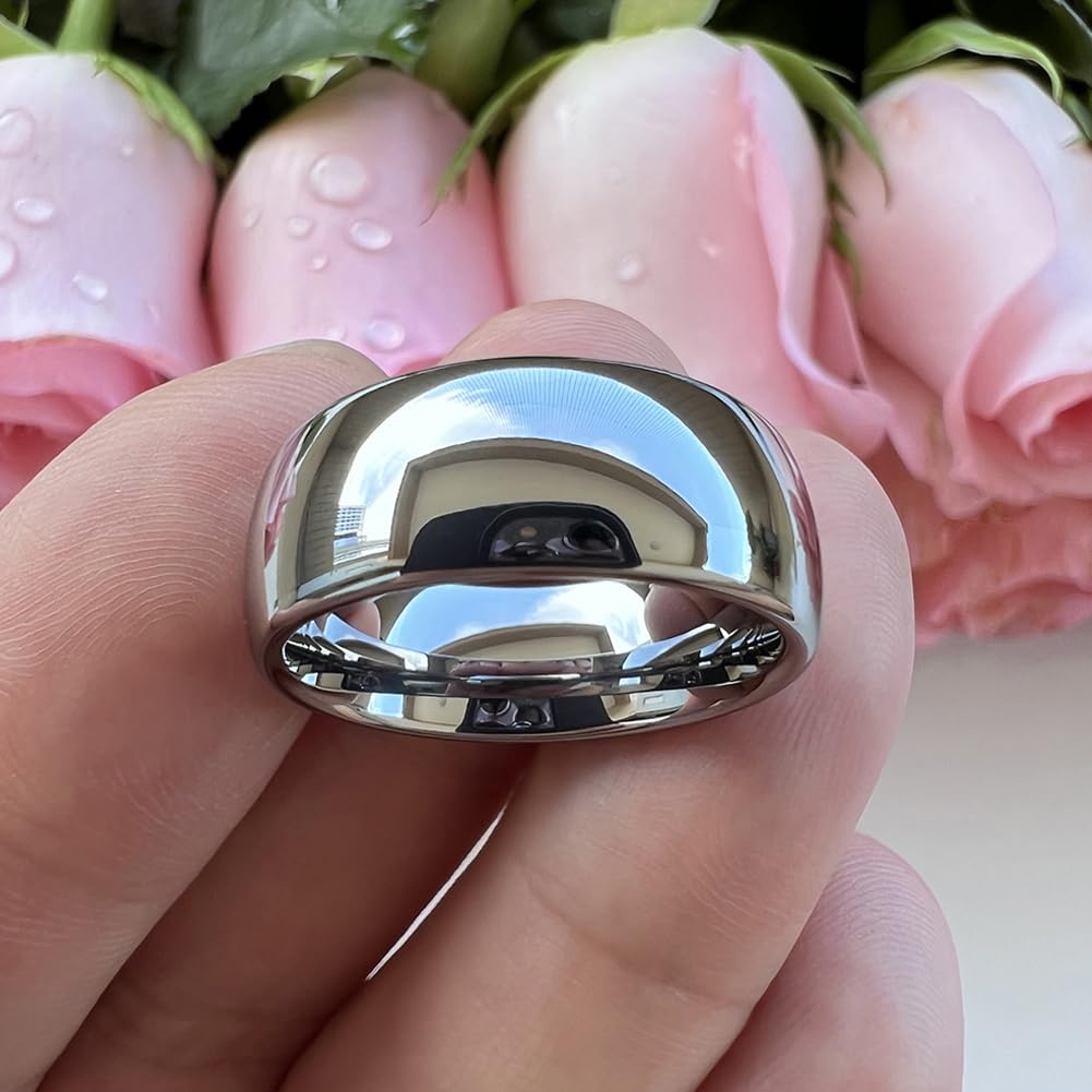 TUTISS 8mm Tungsten Rings for Men Women Engagement Wedding Bands Domed Polished Comfort Fit Size 12
