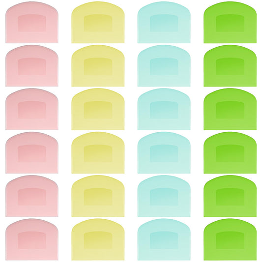 24 Pcs Bench Scraper Dough Scraper for Baking, BPA Free PE Flexible Bowl Scrapers, Food-Safe Plastic Dough Cutter Tool for Bread Cake Fondant Icing (Light Blue, Green, Yellow, Pink)