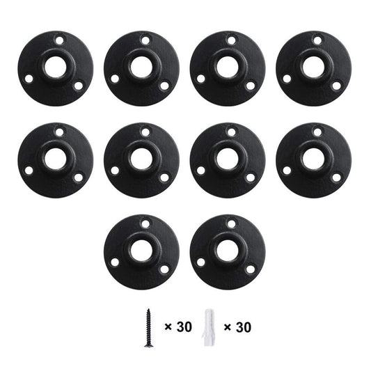 GeilSpace Floor Flange, Malleable Iron Pipe Fittings - Vintage DIY Industrial Shelving, Industrial Decor, Furniture DIY (1/2", Black)