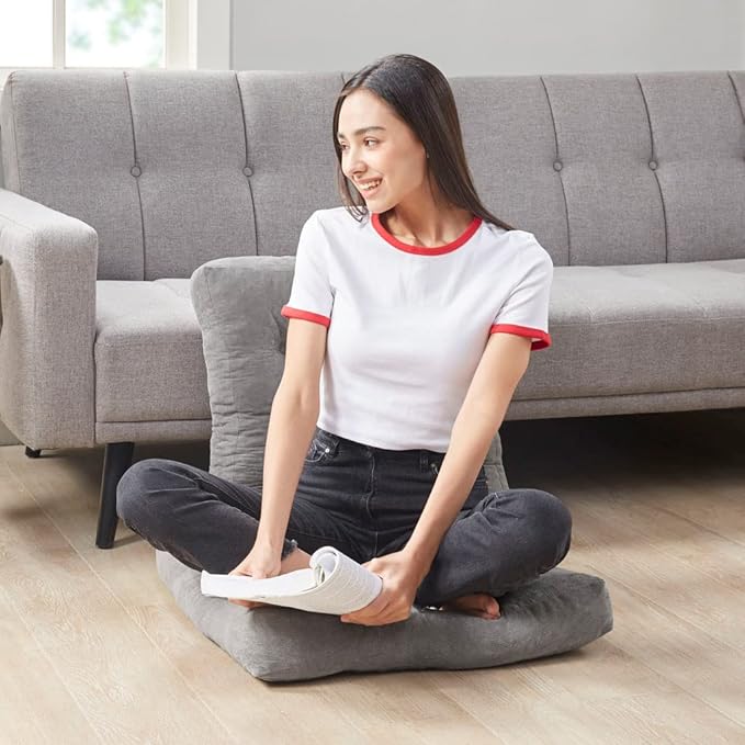 Meditation Floor Pillow Set of 2, Square Large Pillows Seating for Adults, Tufted Corduroy Cushion for Tatami Living Room, Grey, 22x22 Inch