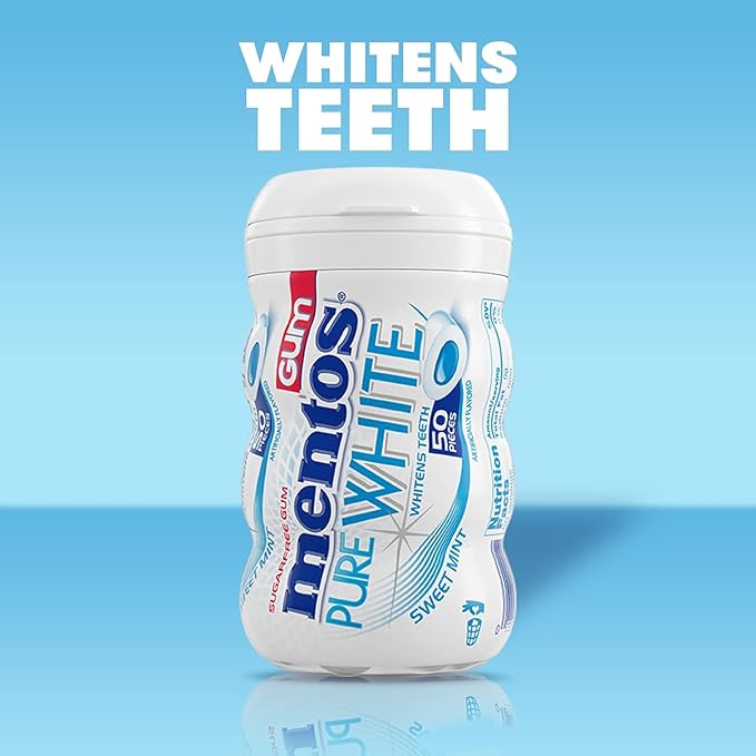 Mentos Pure White Sugar-Free Chewing Gum With Xylitol, Sweet Mint, Bulk, 50Piece Bottle (Pack Of 6)