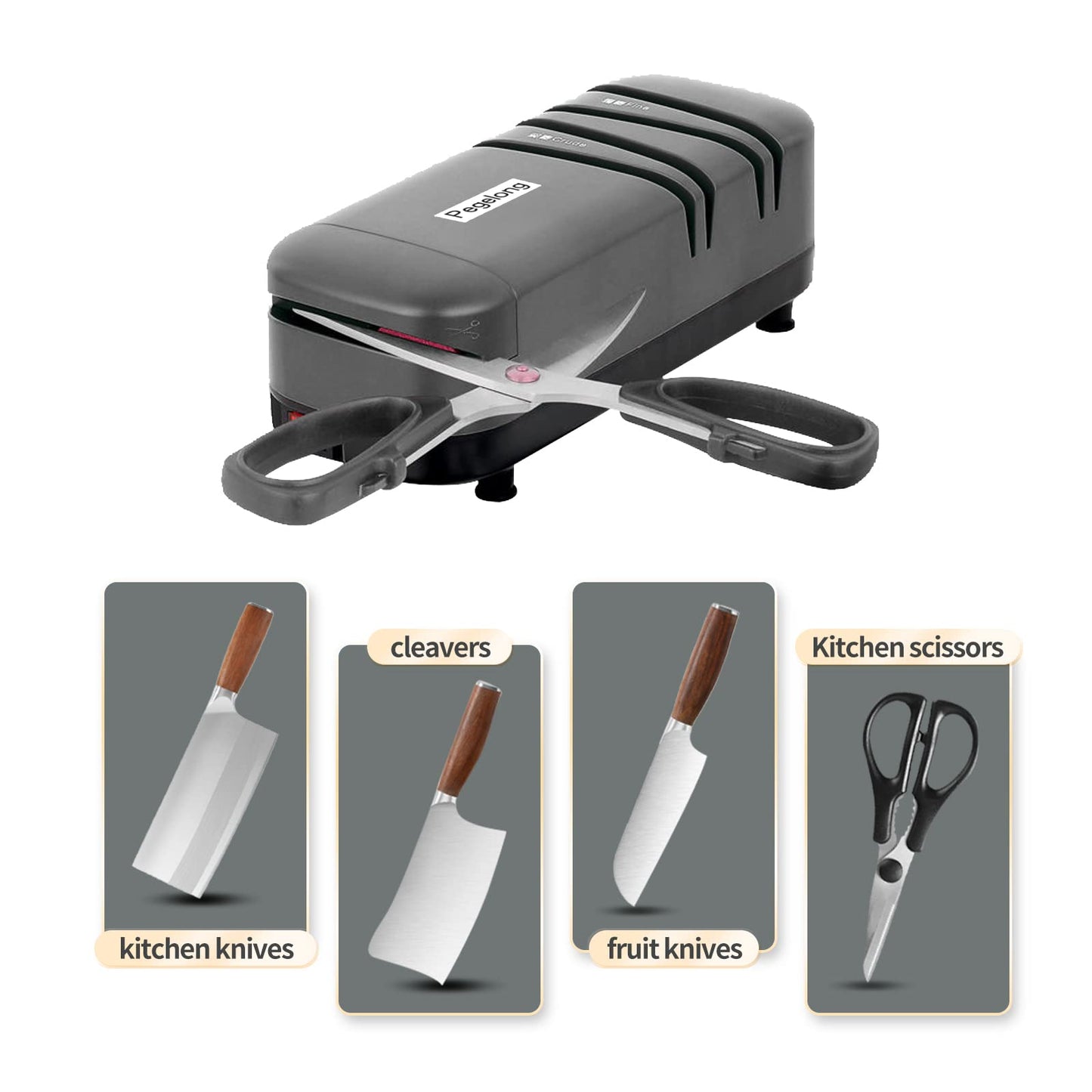 Pegelong kitchen knife sharpener electric knife scissor sharpener 50w at 12.6-Degree Bevel to Quickly Sharpen Polish Slotted Screwdriver Sharpen with Replaceable Wheels S820