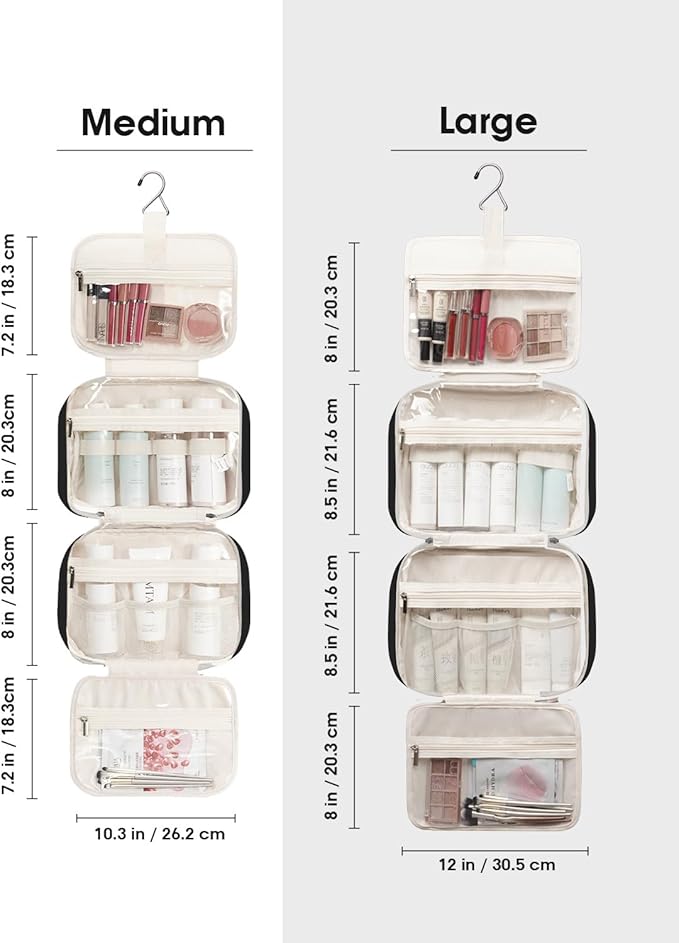 Narwey Hanging Toiletry Bag for Women Travel Makeup Bag Organizer Toiletries Bag for Travel Size Essentials Accessories Cosmetics (Black (Medium))