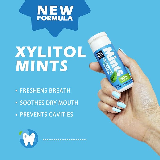 DC24 DAILY CARE Xylitol Mints | No Aspartame | Sugar Free | Low-Calorie with Erythritol | Breath Mints Dry Mouth Diabetic Friendly | Assorted Flavors 30 Pieces (Pack of 4)