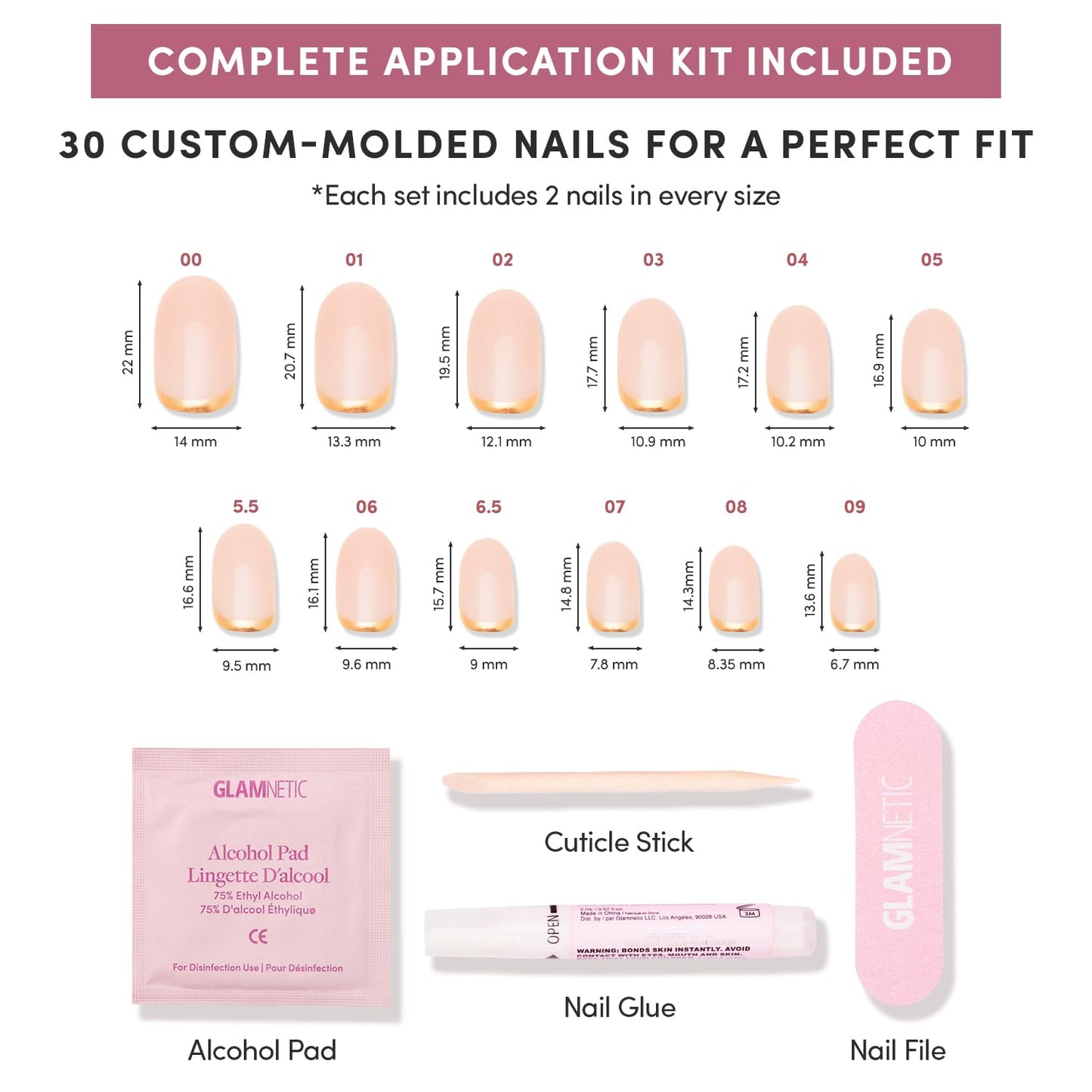 Glamnetic Press-On Nails Bundle - Fiancéd, Goal Digger & Berry Maroon | Fake Nails with a Nude Ombré | Natural Short Round False Nails with Gold Foil | Short Oval Beige-Pink Nails with a