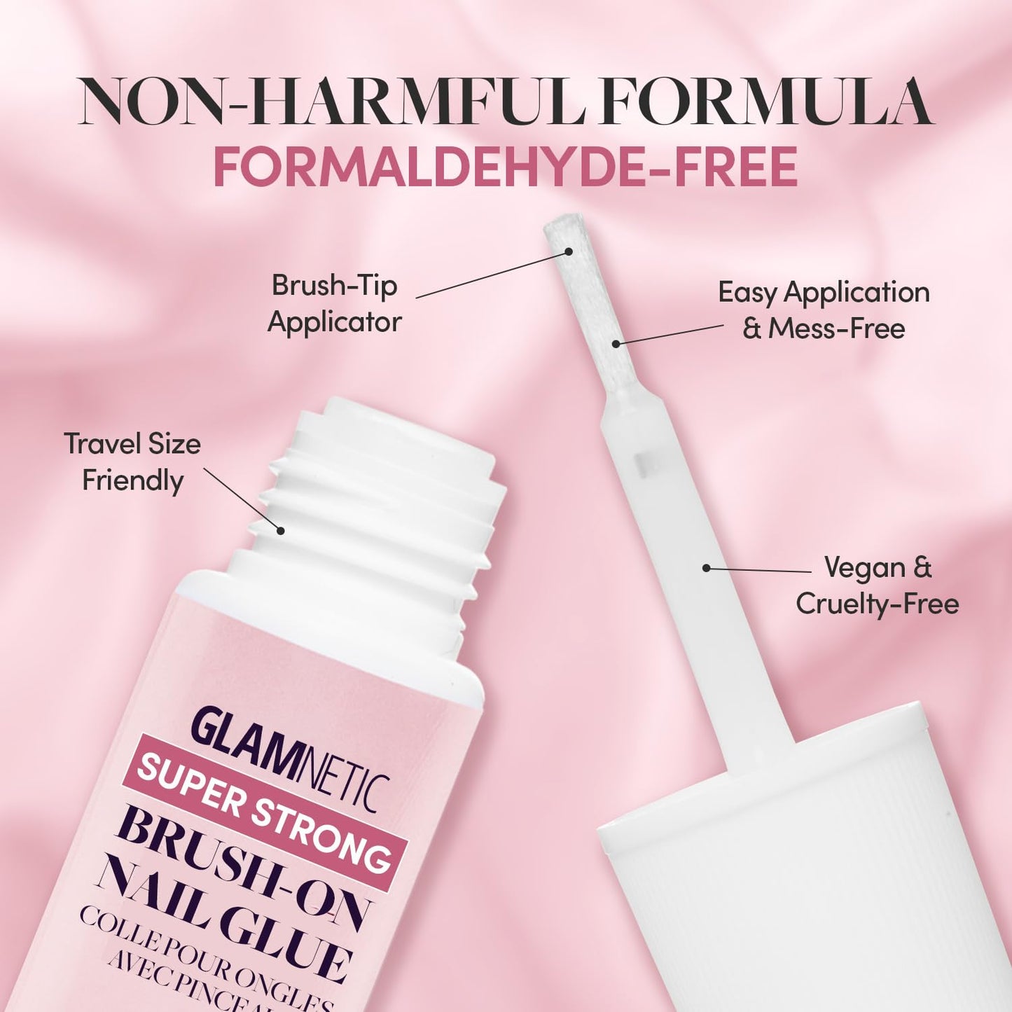 Glamnetic Press On Nails & Brush On Nail Glue Bundle - White Swan | Opaque Classic Off White Short Oval False Nails, Reusable | 15 Sizes - 30 Nail Kit with Glue