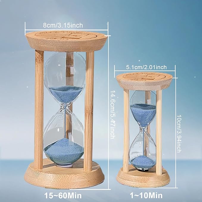 Mini Sand Timer 1 Minute, Unbreakable Hourglass, Bamboo Sandglass 1 Min, Wood Sand Clock- Decorative Timer for Classroom,Game,Desk Decor & Gift,Blue