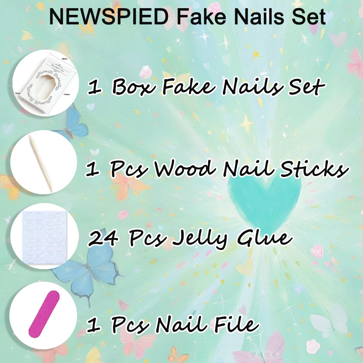 NEWSPIED Medium Almond Press on Nails Spring Summer Floral Fake Nails with Pearl Rhinestone 3D Flower Design Blue Pink Glossy Reusable False Nails Cute Handmade Stick on Nails for Women Manicure 30Pcs