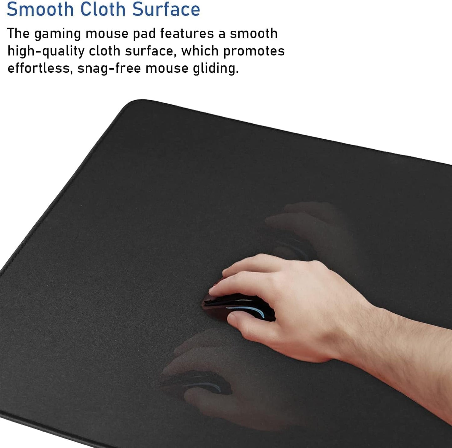 Gaming Mouse Pad, Large Desk Mouse Pad with Stitched Edges,(35.4X15.7In) Durable Non-Slip Natural Rubber Base, Waterproof Computer Keyboard Pad Mat for Esports Pros/Gamer/Desktop/Office/Home, Black