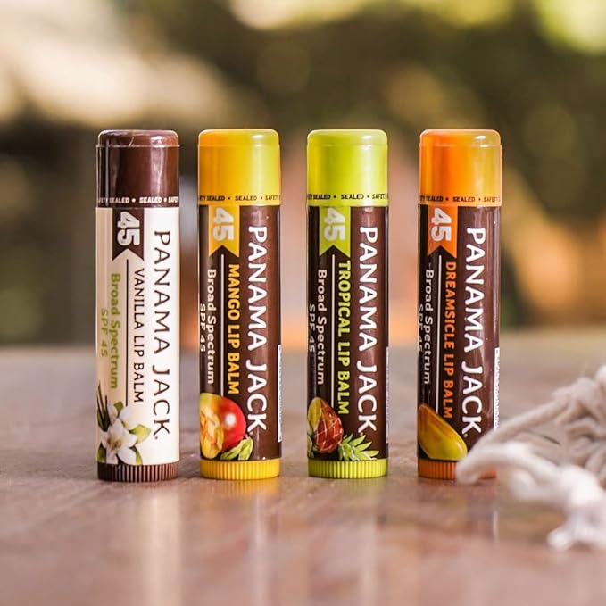 Panama Jack Sunscreen Lip Balm - SPF 45, Broad Spectrum UVA-UVB Sunscreen Protection, Prevents & Soothes Dry, Chapped Lips, Mango, 7-pack