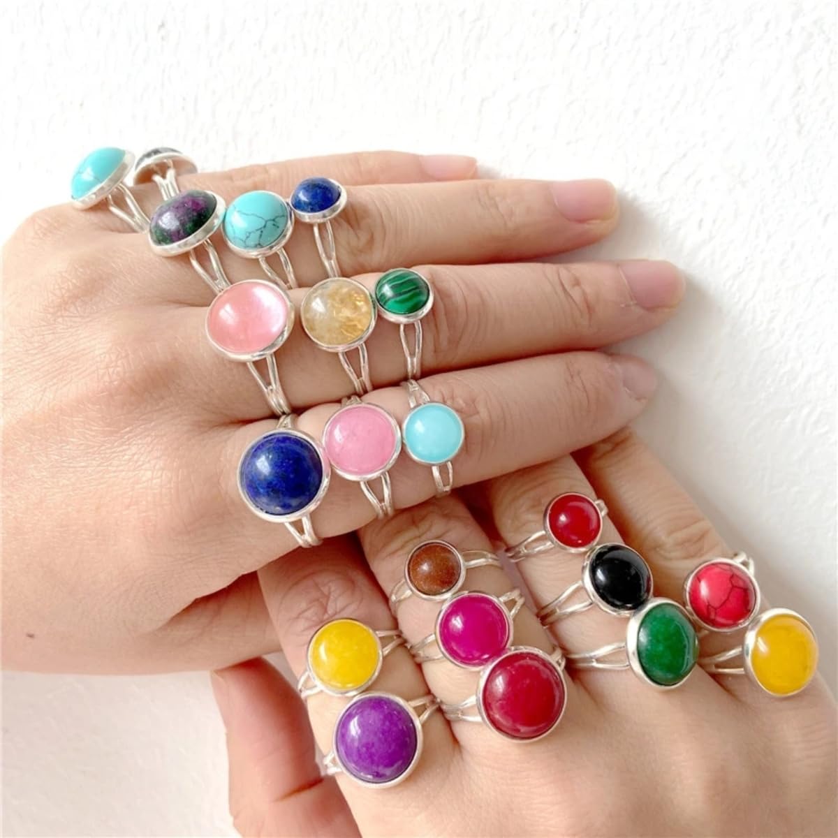 20pcs 12mm Natural Stone No Hole Brown Picture Semicircle Smooth Cabochons Beads Healing Chakra Crystal Stone Bead for Jewelry Making Rings Earrings Necklace Bracelet DIY Crafts