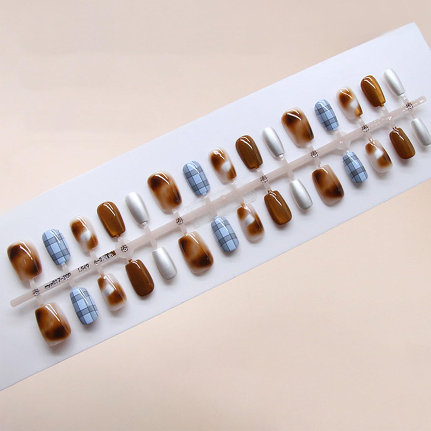 24Pcs Amber Cat Eye Press on Nails Shine Cat Eye Acrylic Fake Nails Glossy Blue Cat Eye Short Square False Nails Grid Cat Eye Stick on Nails Mesh Fabric Gel Glue on Nails for Coquette Women Girls