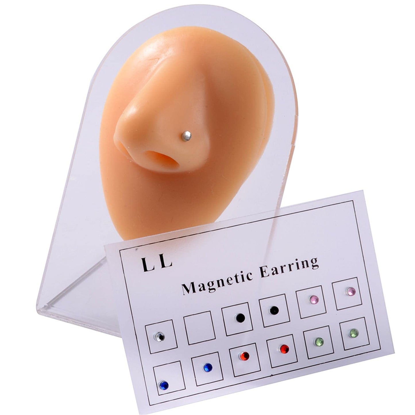 Fuqimanman2020 12 Pcs Stainless Steel Magnetic Crystal Fake Ear Stud Earrings Set Colorful 3mm Non Piercing Nose Lip Rings for Women Men Jewelry(B)