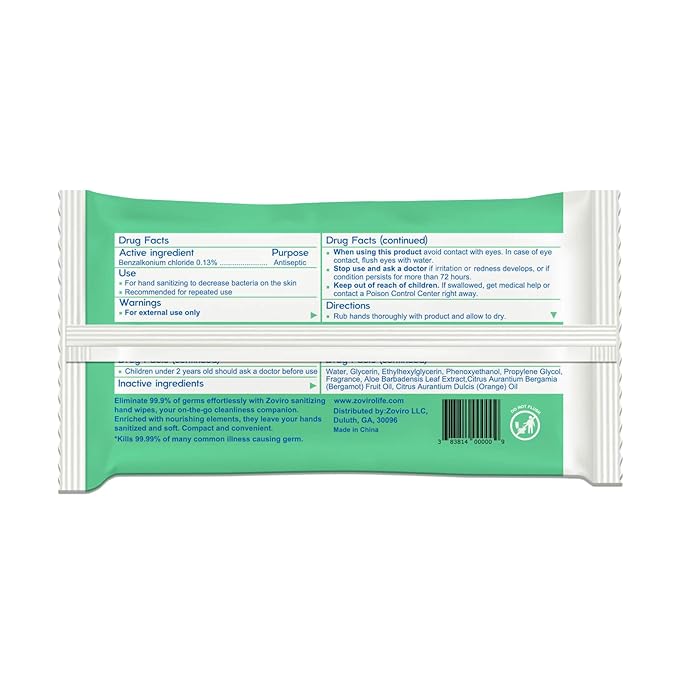 Zoviro Hand Sanitizer Wipes, Jasmine Essential Oils, 100% Viscose Ultra-Soft Wipes, Moisturizing & Non-Sticky, Jasmine Scent, Adults & Kids, 80 Count (Pack of 6)