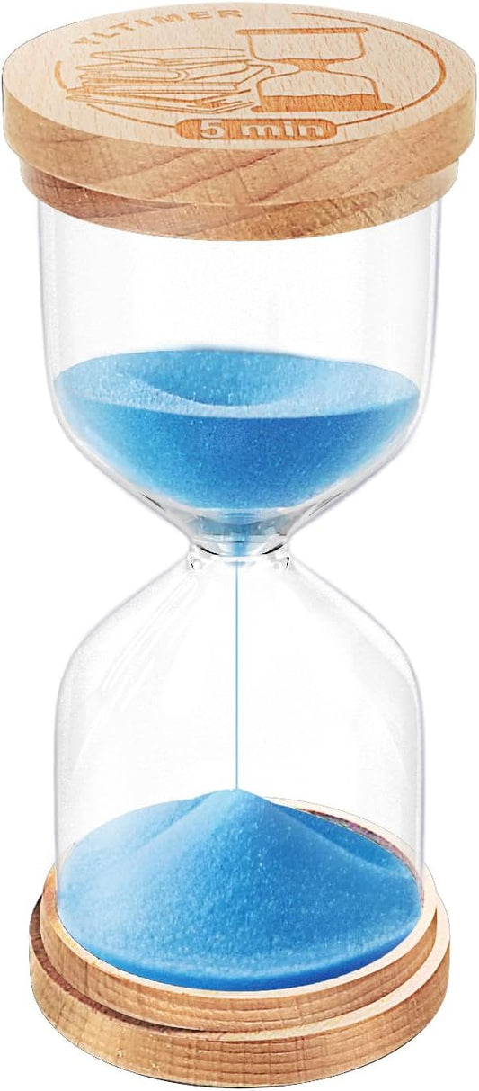 5 Minute Sand Timer, Wooden Blue Hourglass Hour Glass Timer, Small Sand Clock, Sand Watch 5 Min for Toothbrush, Classroom, Games, Desk,Decor (Blue)