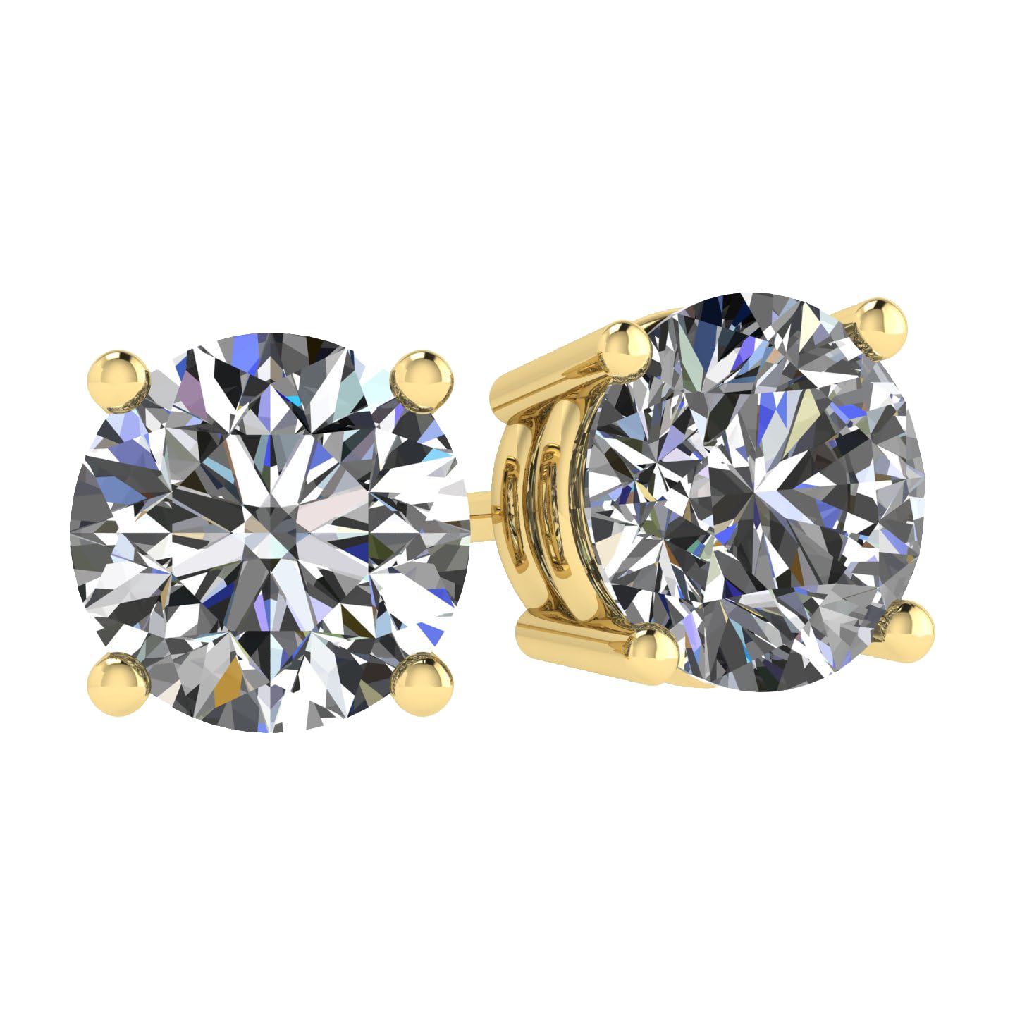 Central Diamond Center Round Simulated Diamond Stud Earrings Hypoallergenic Metal & Sterling Silver CZ - 6.50mm (2.00cttw) Yellow