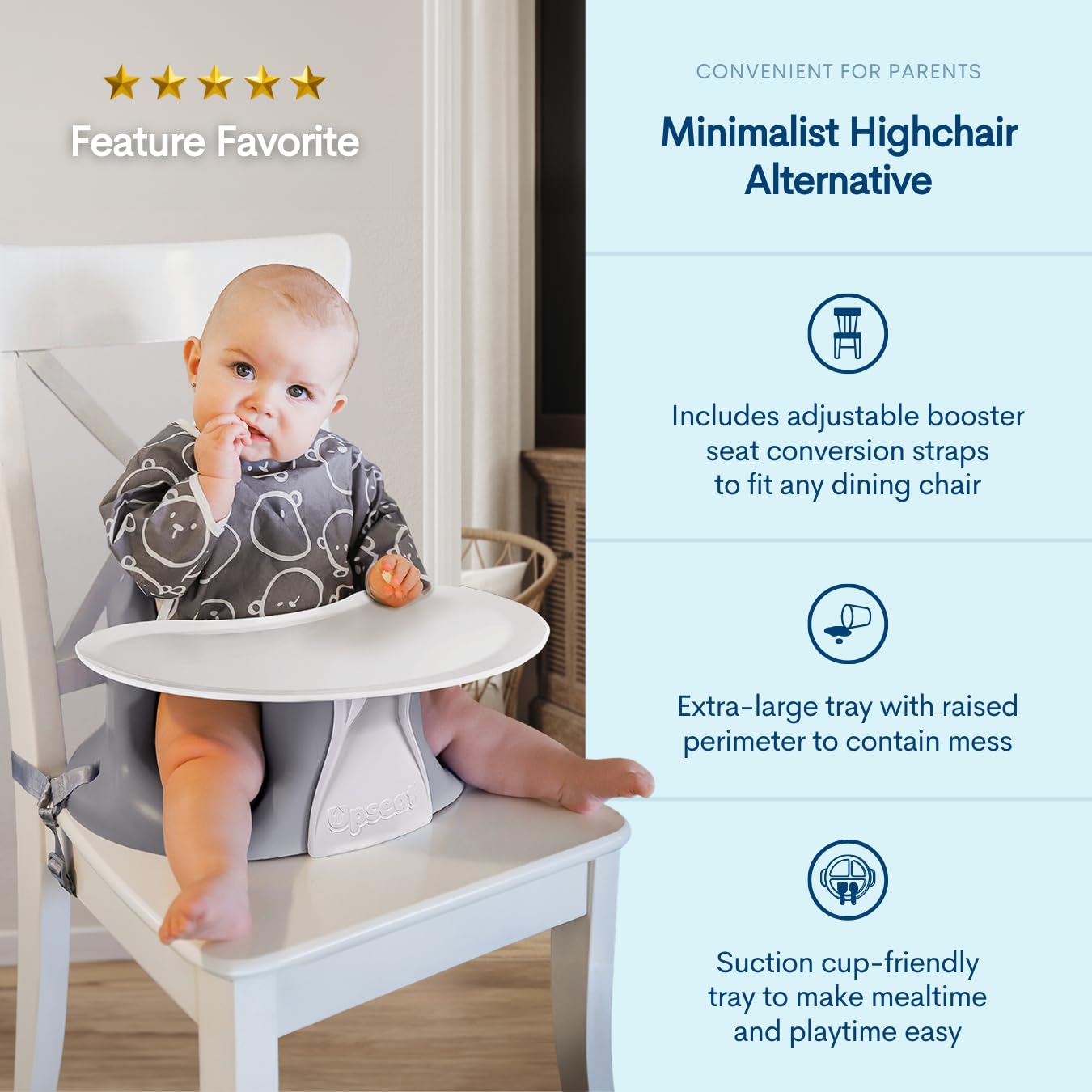 Upseat – The Original Ergonomic Baby Floor & Booster Seat with Tray, Developed with Physical Therapists for Upright Posture & Healthy Hip Development, 4–24 Months, Dishwasher-Safe Extra-Large Tray