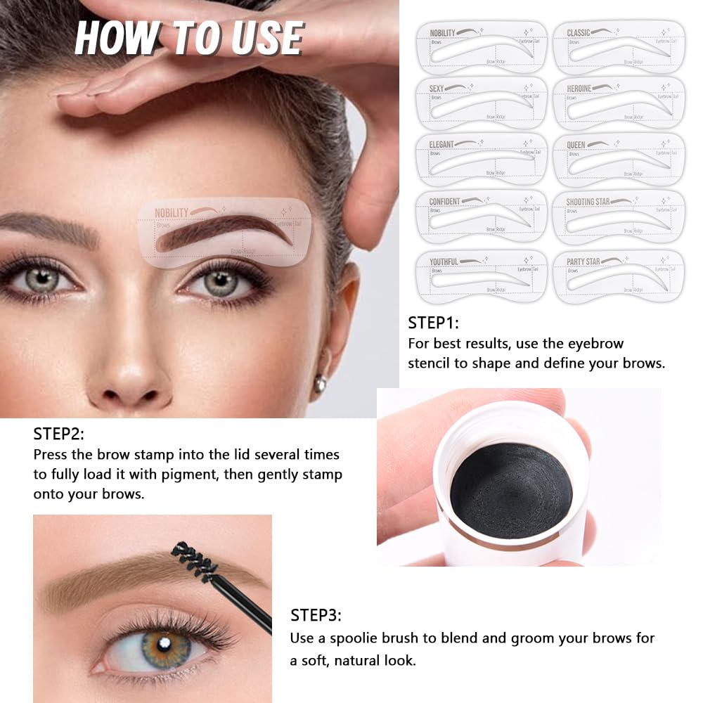 Eyebrow Stamp Stencil Set, golden brown Eyebrow Stencils Shaping Kit, Long-Lasting Eyebrow Shaper for Women Girl, Cruelty-Free plantillas para la cejas