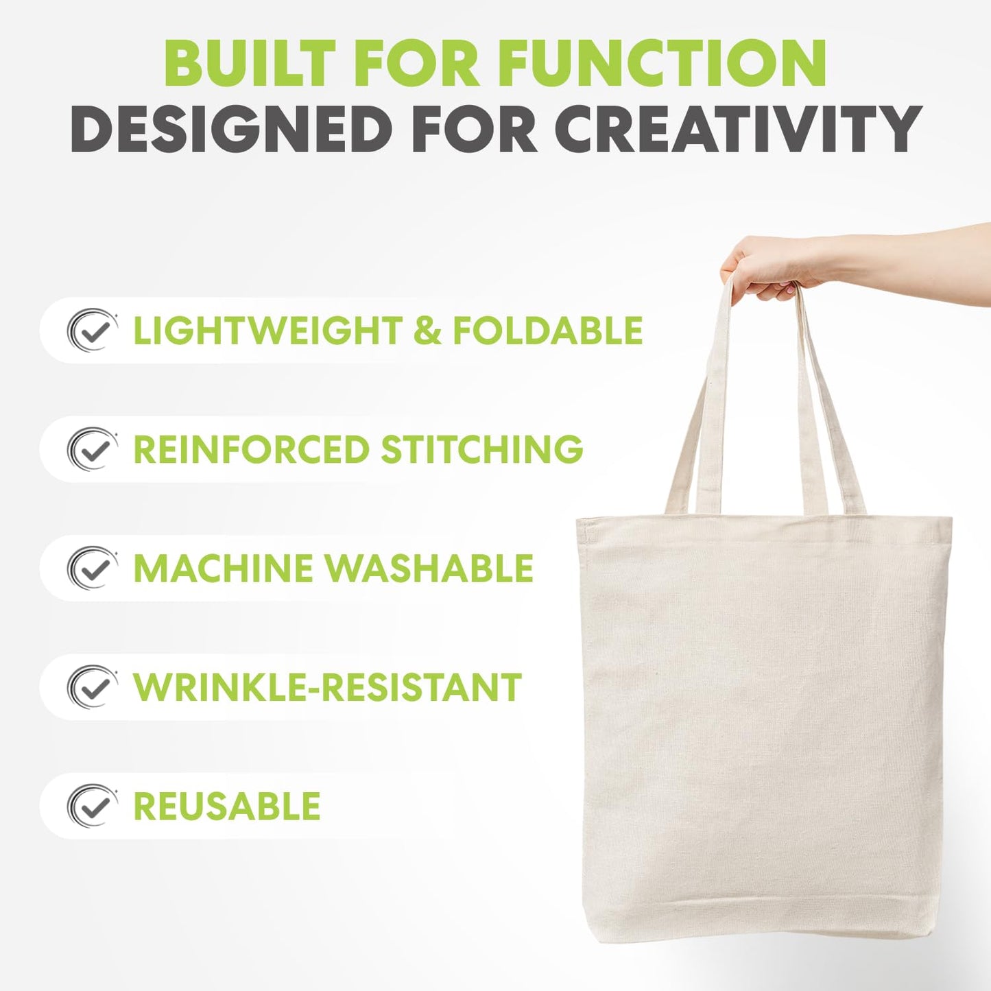 Simpli-Magic Canvas Tote Bag 13"x15" (15 Pack) – Thick Shopping Canvas Tote Bags Bulk – Blank Reusable Grocery Bags for DIY Art & Craft, Sublimation 79163 (Beige)
