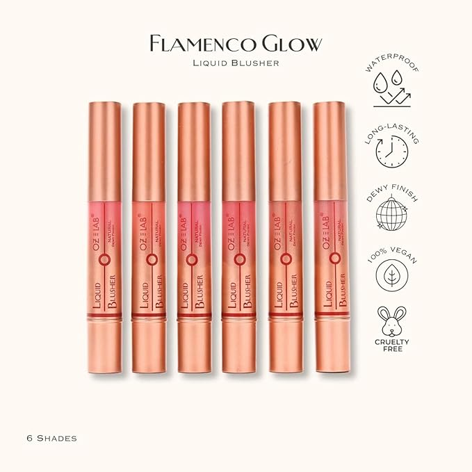 Flamenco Glow Liquid Blush – Sparkling Rosé – Rosy Pink Shade with Built-in Sponge Applicator – Lightweight, Blendable, Long-Lasting, Vegan & Cruelty-Free, 6ML/0.21 FL.OZ，pack of 1