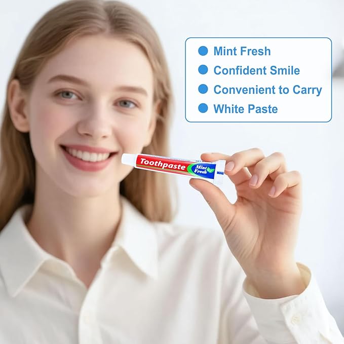 60 Tubes Bulk Travel Size Mini Toothpaste, 0.35 oz Disposable Mint Flavor Pocket Teeth Paste Small Essential Toothpaste for Travel, Home/Hotel/Guests/Charity/Homeless/Camping Oral Care (Single Use)