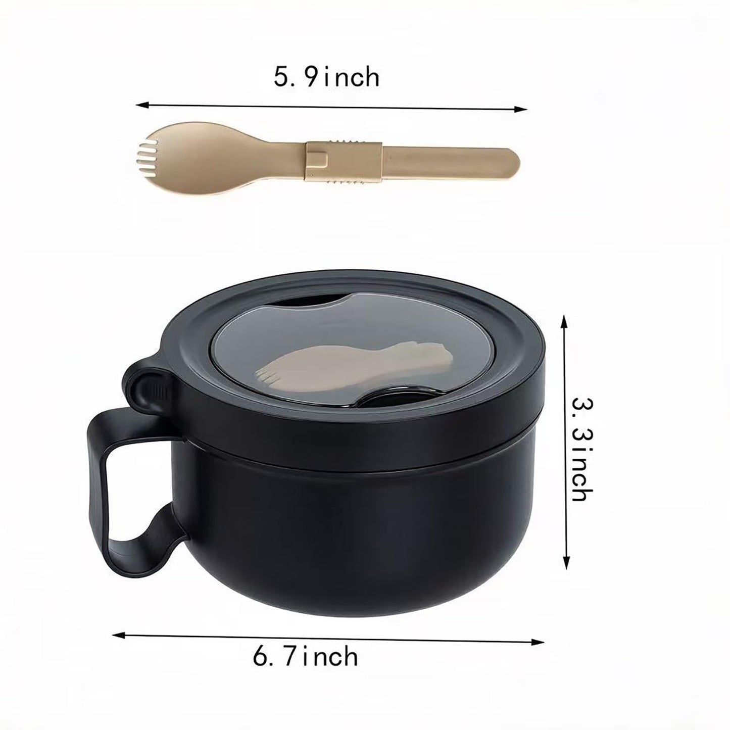 OZY Microwave Bowl Set with Lids and Handles,Ramen Noodles Cup Mug for Instant Noodles,Oatmeal,Salad,Soup,Cereal,Ideal for Home,Office, Dorm,BPA-Free (Black Beige)