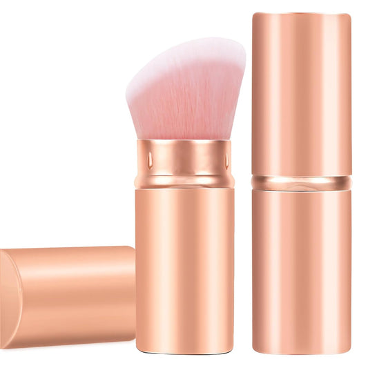 Falliny Retractable Kabuki Makeup Brush, Angled Travel Powder Blush Brush Foundation Makeup Brush with Cover for Blush, Sunscreen,Bronzer, Buffing, Concealer,Highlighter, Powder Cosmetics