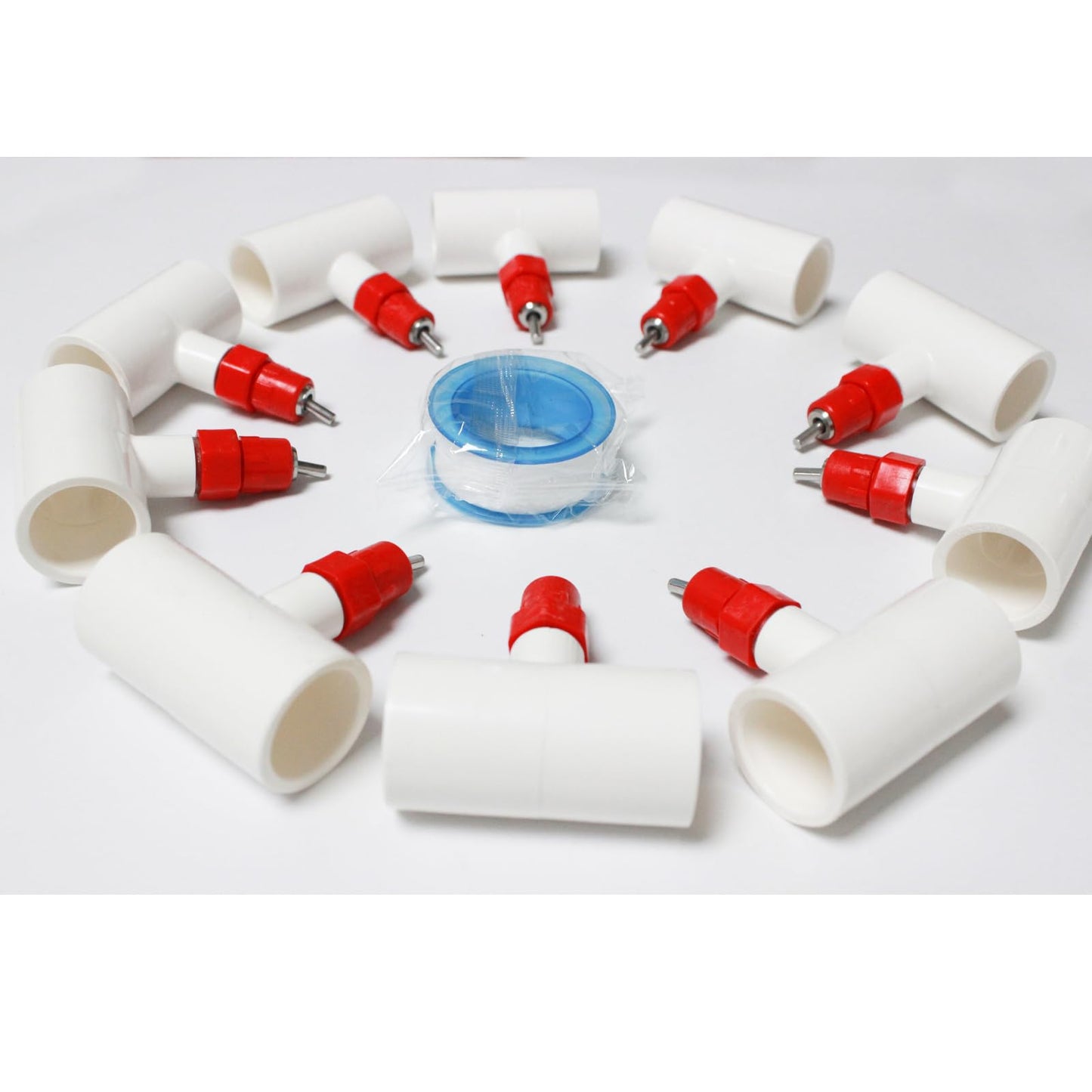 (10 Pack) Chicken Waterer Nipples + PVC Tee Fittings for 1/2" PVC Piping, Horizontal Poultry Nipples & Tees, DIY Chicken Watering System for Geese, Rabbits, Ducks