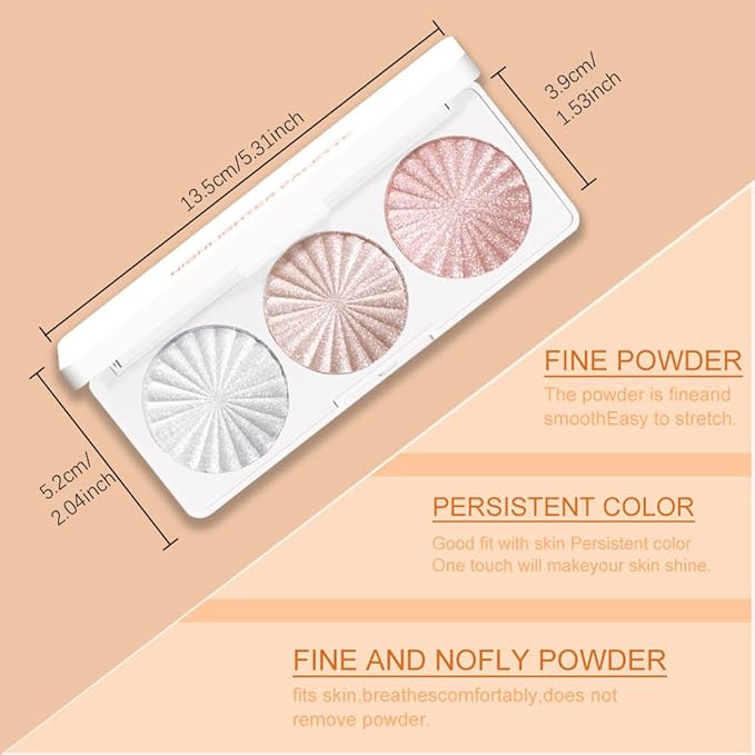 Pearl White Ice Silver Champagne Gold Rose Pink Shimmer Glitter Highlighter Highlight Makeup Contour Powder,Glitter Face Illuminator Highlighter, Illuminator Make Up (Lunar Glow Trio)