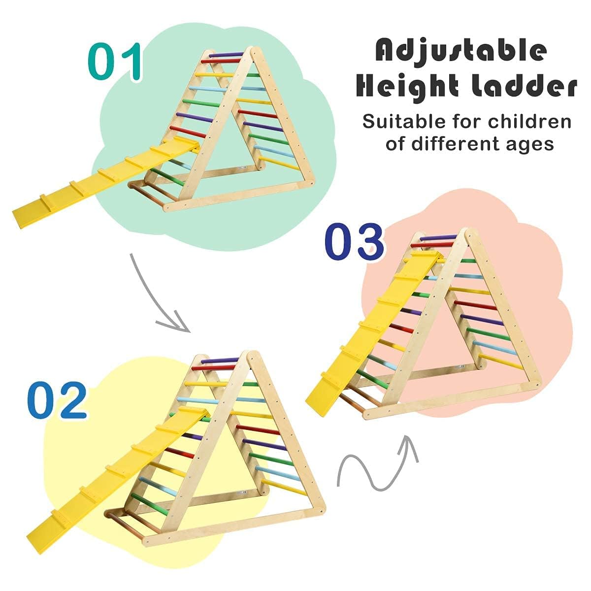Costzon Foldable Climbing Toys for Toddlers, 3 in 1 Montessori Wooden Triangle Climber for Sliding & Climbing, Kids Indoor Climbers & Gym Play Structures for Boys Girls Gift Present