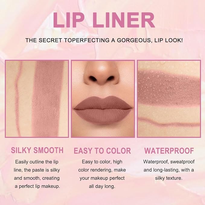 evpct 1Pcs Nude Brown Matte Lip Liner and Lipstick Set Kit for Women - 2 IN 1 Lip Liner & Lipstick - Long Lasting & Waterproof - 24 Hour Lipstick