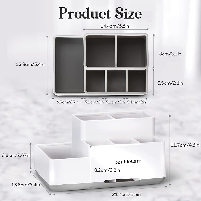Toothbrush Holder with Anti-Slip, Bathroom Organizer Countertop Detachable for Easy Cleaning, Multifunctional Storage, Bathroom Caddy for Toothpaste, Shaver,Great for Home, Vanity Organizer, Office