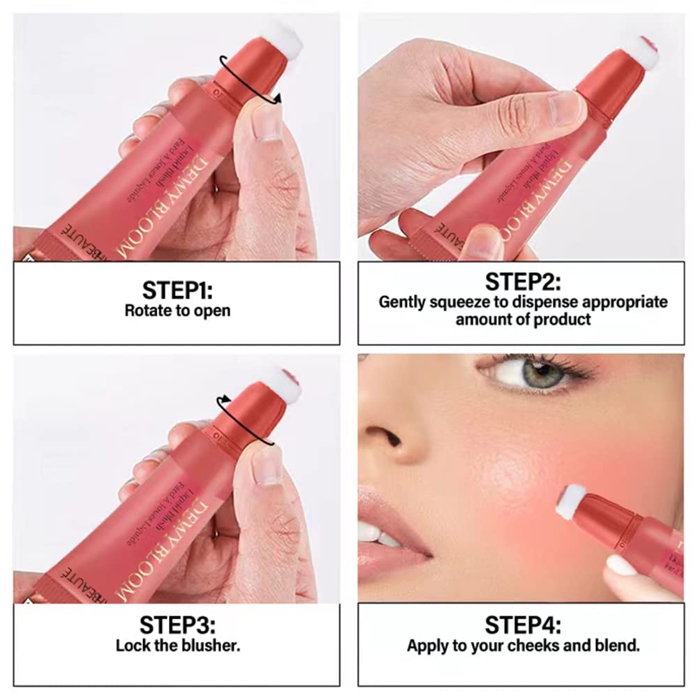 Blush Beauty Wand, Liquid Blush Contour Wand with Cushion Applicator, Smooth Cream Blush Wand Natural Matte Finish, Lightweight Blendable Blush Stick Makeup for Cheek,106 Peach Pink